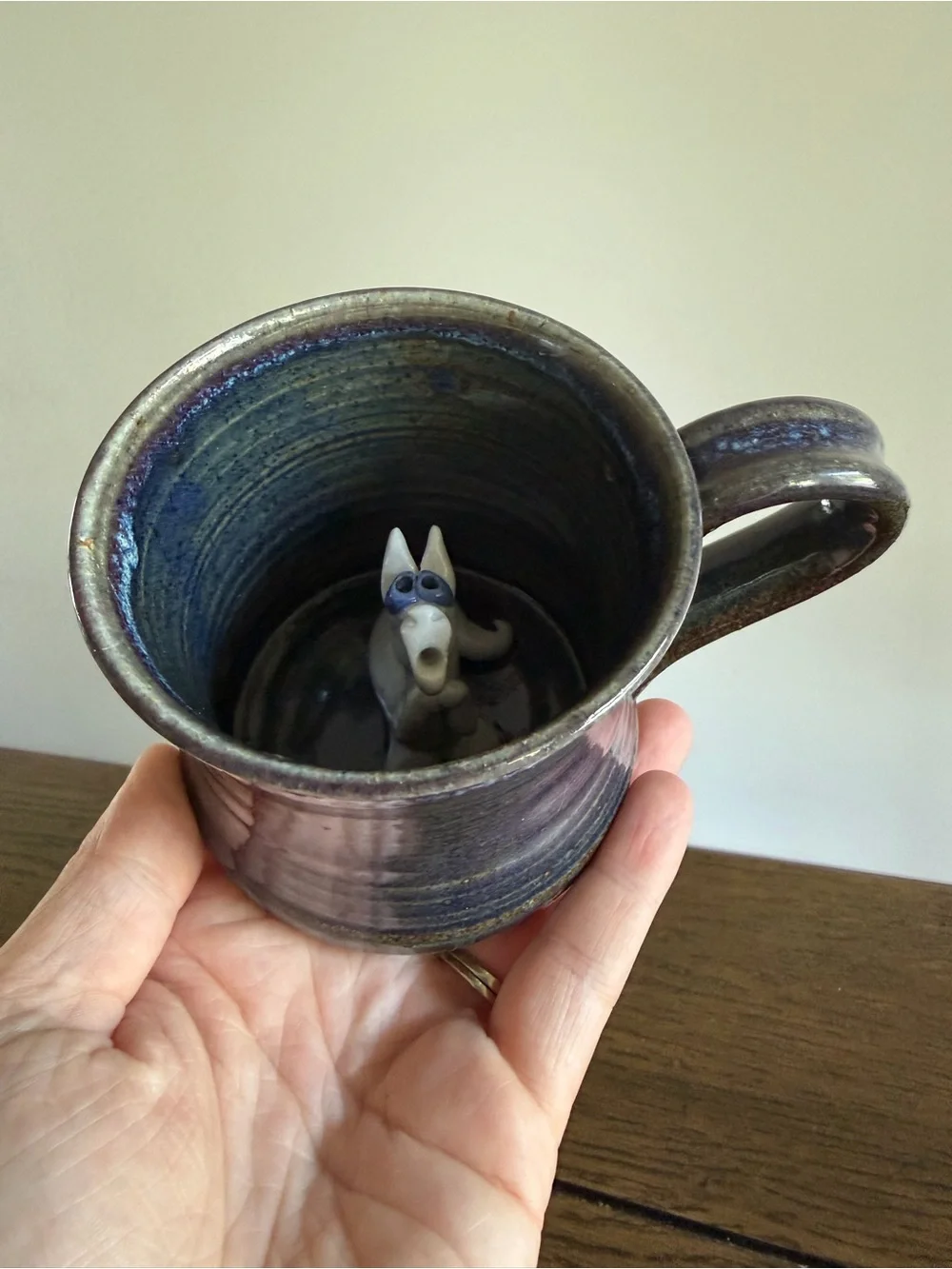 Clay Images Hidden Dog Surprise Mug Coffee Cup Handmade Studio Pottery funny